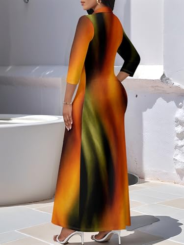 Image of PinkPatty Women's Casual 3 /4 Sleeve Polo V Neck Bodycon Maxi Dress