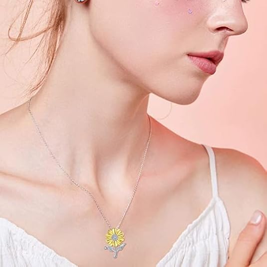 Sunflower Necklace, S925 Sterling Silver 18K Gold Plated Pendant