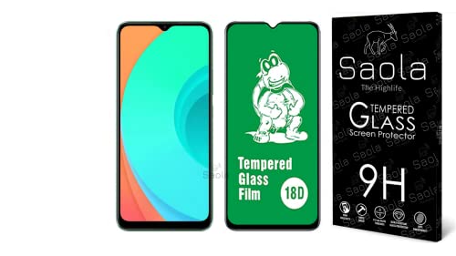 Image of Saola 18D Tempered Glass With Inbuilt Airbag Borders For Realme C11 Smartphone (Pack Of 1) With Free Installation Kit. Full Screen Coverage - 6.5 Inch