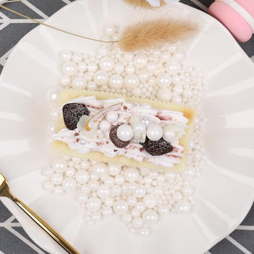 Image of Sprinkles, White Pearl Sprinkles, 130g /4.6oz Edible Pearls for Cake Decorating, Sugar Pearls Candy Baking Decorations, Cupcake Cookie Ice Cream Toppings, Wedding Party Supplies