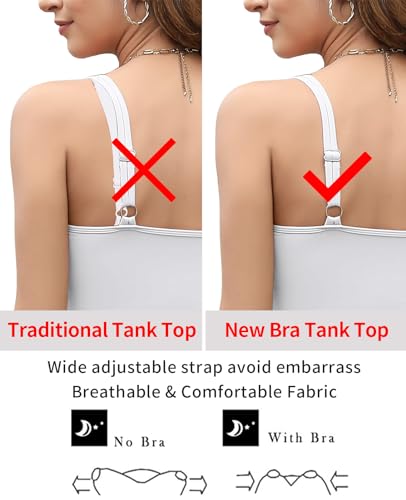 Image of V FOR CITY Tank Top for Women with Built-in Bras Adjustable Wide Strap Padded Camisole Cami Shirts White XL