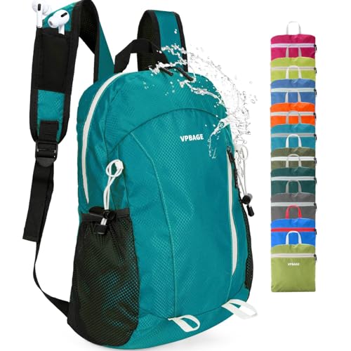 VPBAGE 15L Water-resistant Hiking Daypack, Small Backpack Travel Outdoor, Lightweight Day Pack with Tool Loops