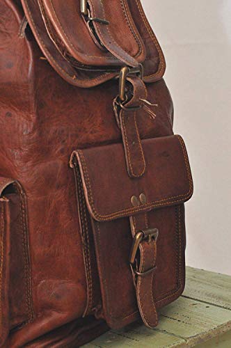Sac à dos en cuir véritable avec compartiment ordinateur et grand volume - 6