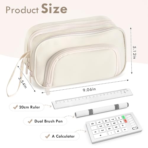 Image of Large Capacity Pencil Case with Pull-out Structure - Multifunctional Extra Big Pencil Pouch Pen bag, Portable Stationery Organizer with Zipper, Office School Supplies for Boys Girls, White