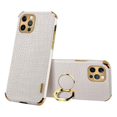 aowner for iPhone 16 Pro Max Case with 360°Ring Holder Luxury Crocodile Pattern Leather Cover Gold Bumper Shockproof Slim Kickstand Women Men Slim Leather Snake Lizard Skin Protective Case 6.9"-White Cover