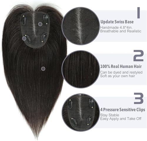 Image of HAIR WALA Light Weight Toppers for Thinning Hair Women Synthetic 16 inch Long, 4 clips Extension for women handmade & cover hair loss, grey (Matte Finish) Brown Color