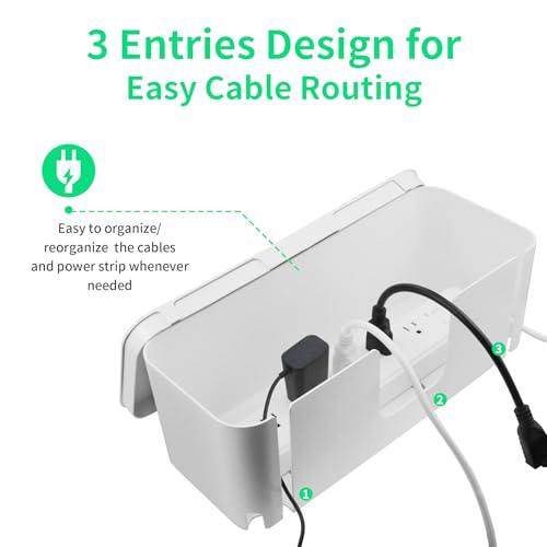 Image of Cord Organizer Box, Cable Hider for Power Strips, Surge Protector, Extension Cord and Wire Management, Cable Management Box (2PCS /Large and Medium Size /White)