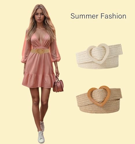 COTIM COYIN Women's Elastic Braided Belt with Heart-Shaped Buckle, Casual Woven Belt for Women4