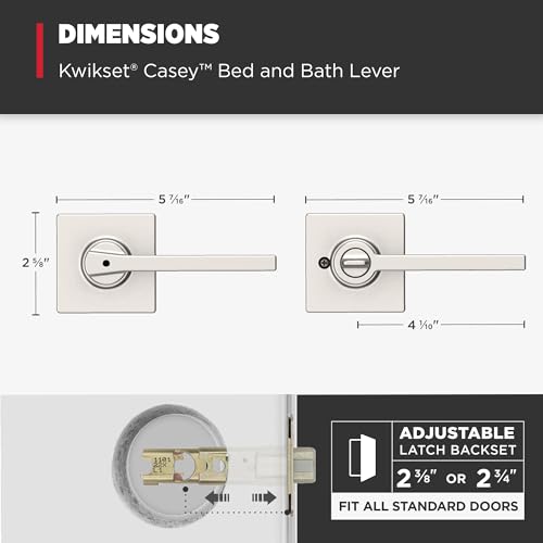 Kwikset Casey Door Handle, Privacy, Satin Nickel | Interior Lever | Keyless Turn Lock | Microban Protection | Pack of 2 - image 8
