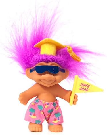 Russ Berrie My Lucky Super Grad Mini 3.5" Graduation Troll Doll (Fusia Hair)