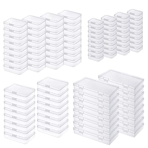 Image of 96 Pack Rectangular Clear Plastic Storage Containers | Mixed Sizes, Hinged Lid, For Beads and Small Craft Items