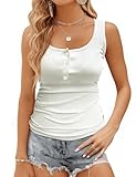 Tank Top for Women, Sleeveless Henley Tank Tops for Women, Ribbed Basic Tank Tops, Solid Cami Casual Summer Tops Shirts (White,XL)