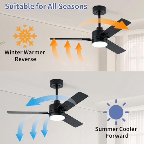 Image of LANMEL 42 Inch Metal Ceiling Fan with Light, Modern Flush Mount Low Profile with Remote Control, Reversible, 3cct Dimmable, Quiet, Black LED for Bedroom, Living Room, Indoor /Outdoor Patio Use