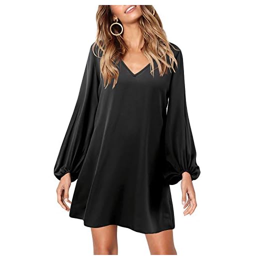 SOLERSUN Black Shift Dresses for Women, Women's Fashion Casual Flared Sleeve V Neck Loose Swing Pullover Party Mini Tunic T Shirt Dress Black M