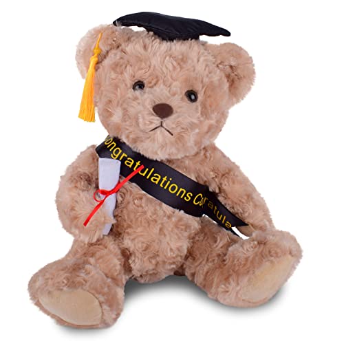 Weigedu Graduation Teddy Bear Stuffed Animal Plush Toy With Doctoral Tam Velvet Gold Bullion Tassel Diploma For Man Women Girls Boys Graduation Congratulatory Party Gifts, 12 Inches #TOP16