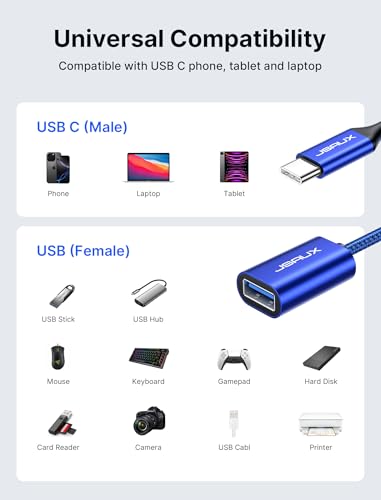 Image of JSAUX USB C to USB Adapter [2 Pack], USB Type C Male to USB 3.0 Female OTG Cable-Blue