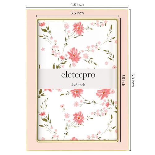 Image of eletecpro 4x6 Enamel Picture Frame with Real Glass Cover, Cute Photo Frame with Gold Metal Edge, Horizontal and Vertical Display Pictures 4 by 6 for Tabletop and Wall Decor, Pink, 1 Pack