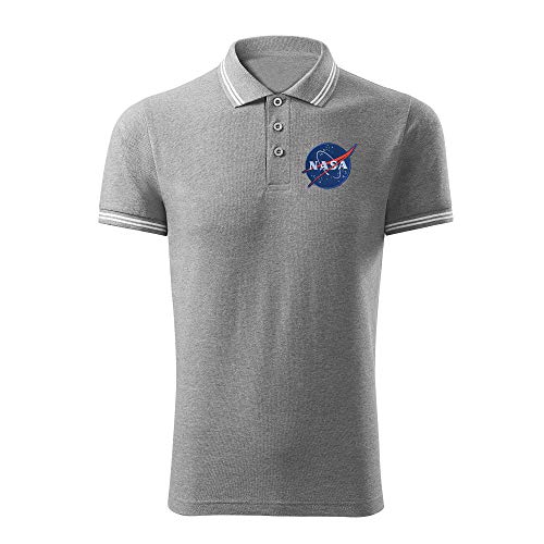 BroiderStudio NASA Vintage Grey Grey Embroidered Design Original Logo Polo Shirt Premium Class Men Size XL