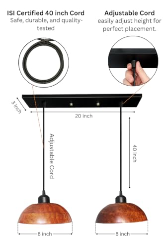 Image of Wooden Hanging Dome Pendant Linear Cluster for Hall Room & Bedroom | Solid Wood Handcrafted Pendant Lamp for Ceiling, Living Space with Adjustable Cord Hanging Light for Decor
