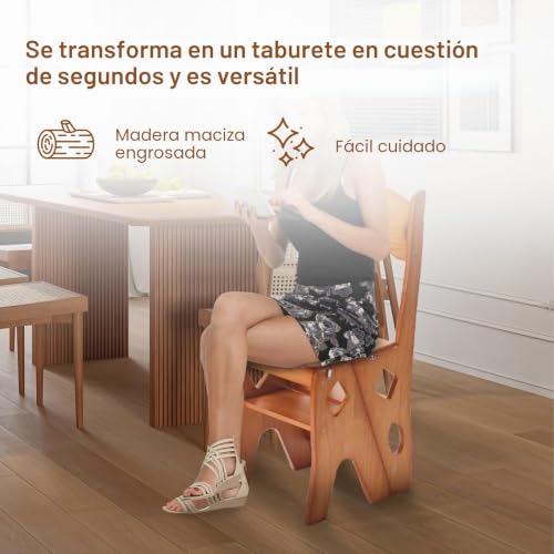 Escalera 2 usos y taburete plegable de madera de 4 peldaños 7