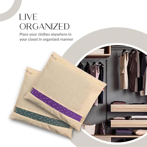 Image of VEDANTIKA Cotton Saree Covers for Storage Pack of 24 Big Size 16x14 Inch Saree Bags with Zip Transparent Mesh Window Saree Organizer for Wardrobe Clothes Storage Bags - Beige