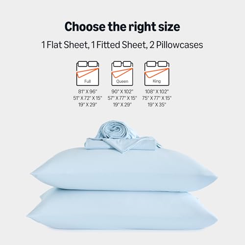 Image of Amazon Basics Cooling Sheets, 4-Piece Bed Sheet Set for Summer, Soft and Breathable for Hot Sleepers, Bedding with 1 Deep Pocket Fitted Sheet, 1 Flat Sheet, and 2 Pillowcases, Full, Blue