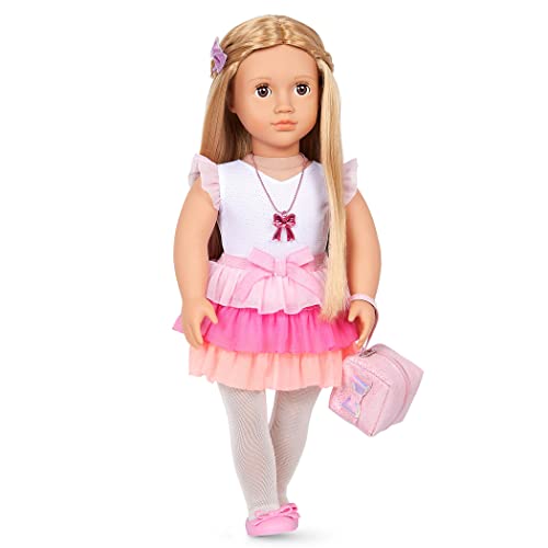 Our Generation Puppe Thea mit 3 Outfits – Bewegliche 46 cm Puppe mit Puppenkleidung, Kamm, Zubehör und blonden Langen Haaren zum Frisieren – Spielzeug ab 3 Jahren (19 Teile)