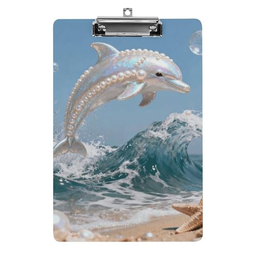 Pearl Dolphin Wave Clipboard A4/Letter Size Acrylic Clipboards | Shatterproof Portable Clip Board with Low-Profile Metal Clip & Hanging Hole | for Office, Medical, Professionals 8.5"x12.5"