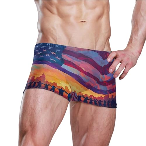 July 4th Independence Day American Flag Mens Swim Trunk Swimwear Swim Brief Square Leg Board Short S S04070633
