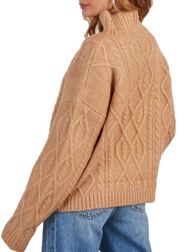 Image of cordat Women's Turtleneck Sweater Chunky Long Sleeve Cable Knitted Pullover Trendy 2024 Fall Winter Basic Jumper Tops Khaki