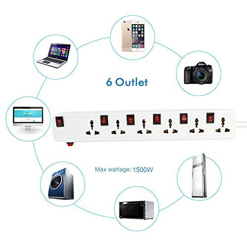 Image of FEDUS 13 Feet Long Extension Board Extension Box | Spike Guard 6 Socket 6 Switch Junction Box with Switch, Extension Cords Cord, Spike Buster, Extension Board with 4m Wire (6 Socket 6 Switch), White