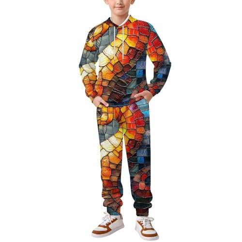 Boys Girls 2 Piece Sets Hoodie and Pants Sweatshirt Set 2 Pieces for Kids, Seahorse Stained Glass Art