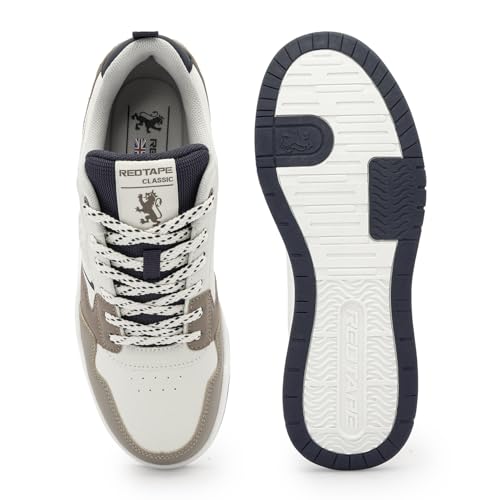 Image of Red Tape Men's Sneakers Beige Green Pu Round Toe Lace-Up Responsive Sole