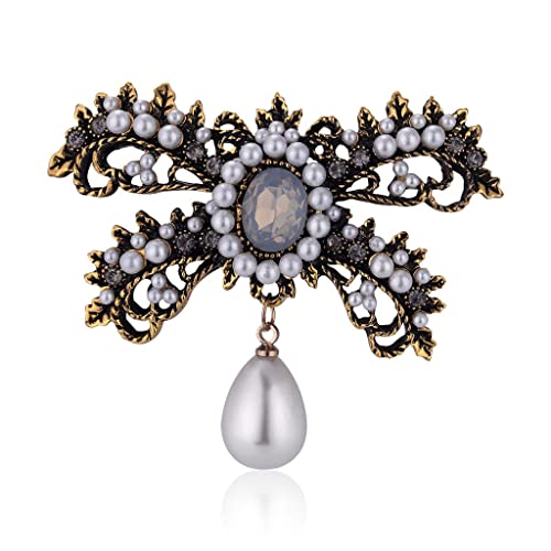 Brooche nœud incrustée de strass et perles avec épingle robuste pour gilet