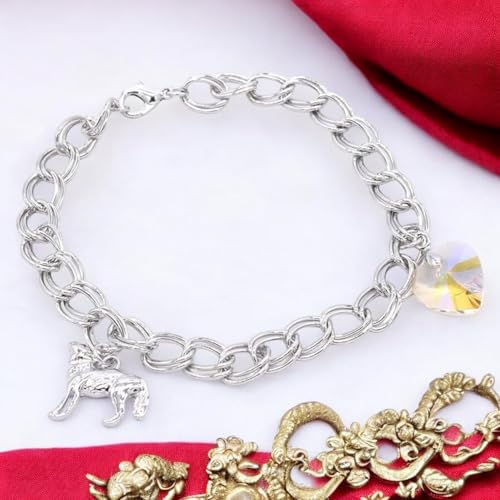PRINCESS CUTENESS STORE Bella Swan Silver Tone Wolf & Crystal Heart Double Chain Graduation Vampire Love Bracelet4