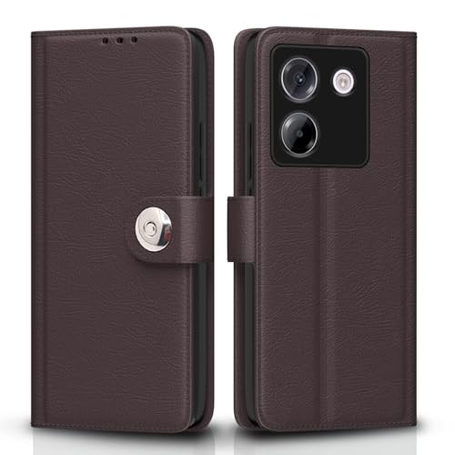Image of Pikkme Flip Cover Leather Finish | Inside TPU with Card Pockets | Wallet Stand and Shock Proof | Complete Protection Button Flip Case for Poco M7 Pro 5G(Coffee)