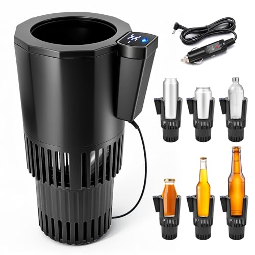 Auto Cooling and Heating Can Cooler for Car Cup Holder with Insulation Lid​, Car Coffee Warmer ​2 in 1 Cup Cooler & Mug Warmer, Portable Can Cooler 12V Fridge Travel Coffee Mug Quick Heating Cooling