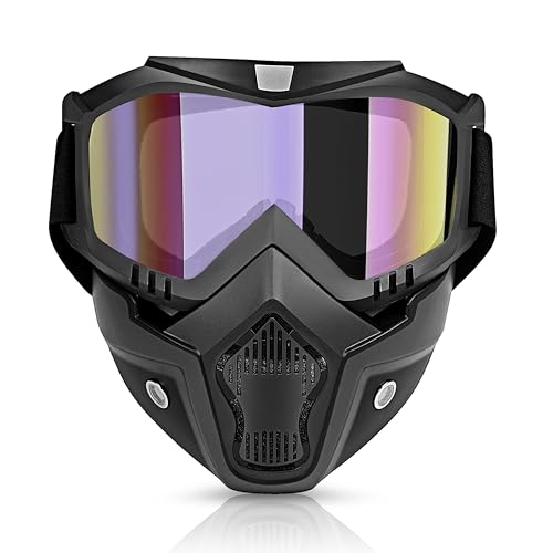 Eliane Goggle Mask Anti Scratch Uv Protective Face & Eyewear Windproof Dirt Shield with Soft Foam Padded Detachable Mouth Filter for Cycling Bike Off Road Racing Ride Unisex (Rainbow Visor), Erin 8 41Vg6cQc49L