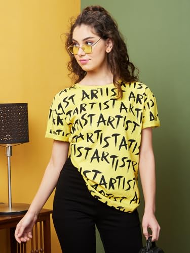 Image of Globus Women Pink Boxy Fit Typography Cotton T-Shirt-3639407001