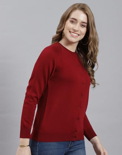 Image of Monte Carlo Women Regular Fit Full Sleeve Solid Round Neck Winter Cardigan (Pack of 1)