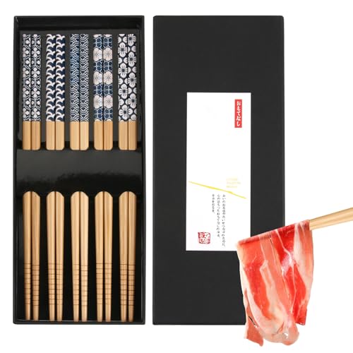 Bacchette in legno, 5 paia di bacchette cinesi blu porcellana bianca nuovo 5 paia di bastoncini per mangiare tradizionale asiatica set di bacchette per riso sushi e cucina cinese qualità robusta