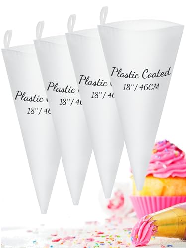 Duseu 4 Pcs 18 Inch Pastry Bag Cotton with Plastic Coating, Reusable Piping Bags Canvas Cake Decorating Bags, White