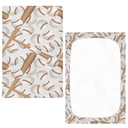 Image of CUPADA Baby Crib Sheets Baseball Bat Ball Crib Cover for Boys Girls Cartoon Sports Fitted Crib Sheet Standard Crib Toddler Mattress Super Soft Microfiber Baby Sheet 28x52in