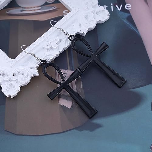 Andelaisi Boho Vintage Black Egyptian Ankh Cross Minimalist Religious Earrings4