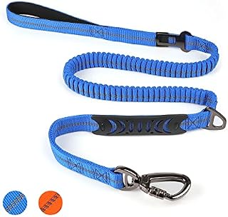 Baytion Bungee Dog Lead with Soft Padded Handle,Adjustable Dog Leads for Medium Dogs Anti Pull with Seat Belt Buckle,Dog Leads for Large dogs with Traffic Handle for Small Medium Large Dogs(Blue)
