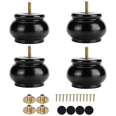 Maricome 2 Inch Furniture Legs Black Wood Round Replacement Bun Feet for Sofa Couch Cabinet Screw in Set of 4 (Height: 2.36 In/6CM) Cover
