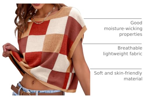 Image of Saodimallsu Womens Cap Sleeve Crop Tops Summer Color Block Going Out Crew Neck Knit Trendy Casual Sweater