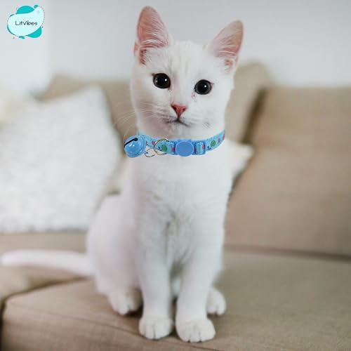 Image of Cat Collar With Bell,Kitten Kitty & Small Dogs Soft Adjustable Collar,Safe,Breakaway For Cats And Puppies-Blue (Lollipop Design),?14 cm,W 2 cm