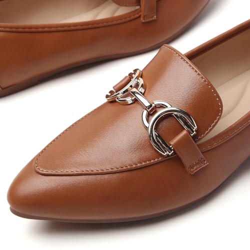 Image of Tilocow Metal Chain Loafers Flats for Women Pointed Toe Slip on Flats Dressy Casual Comfortable Work Business Shoes