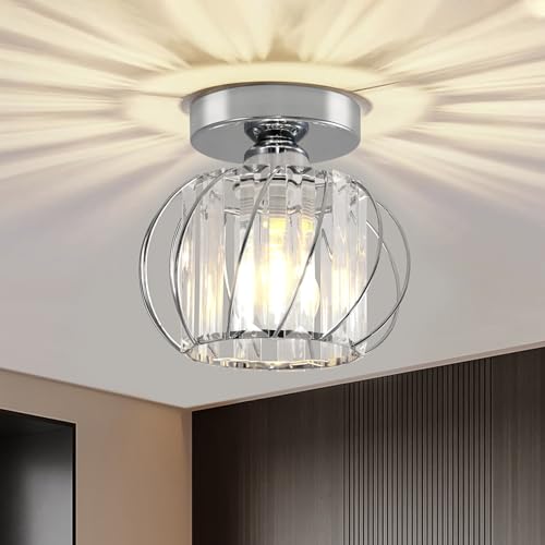 Seruno X Lámpara de Techo de Cristal Moderna, Mini Luz de Techo de Cristal Plata, E27 Lámpara de Araña